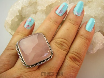 bpe9188 DUŻY OKAZ aż 25G !!! Regulowany Pierścień Pierścionek KWARC Różowy Kamień mocnego SERCA r.19, r.20, r.21, r.22 Srebro 925 #