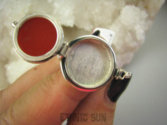 bpe6297 Biżuteria Orientalna !!! Otwierany Pierścień na Zdjęcia, Marzenia SEKRETNIK Czerwony ONYKS r.14 Srebro 925 #