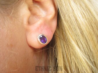 bkee985 Klasyczne Kolczyki na Sztyft Fioletowe Ametyst - kamienie mądrości Lśniące Srebro 925