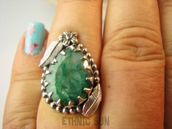 bpee4246 Czarodziejsko Piękny CUDOWNY Pierścień Pierścionek Szmaragd Indyjski w orientalnej oprawie Szmaragdy r.16 Srebro 925 #