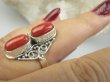 bpe9648 Rzadkość Magnetyzujący Talizman przyciąga Szczęscie i Sukces !! Egzotyczny Pierścień Pierścionek Wysadzany naturalnymi Koralami r.16 Koral Srebro 925 # - 4