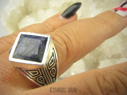 bpee3997 UNISEX DUŻY MĘSKI lub damski SYGNET Pierścień Pierścionek Szafir Indyjski Szafiry r.25/r.26 DUŻY ROZMIAR Srebro 925 #