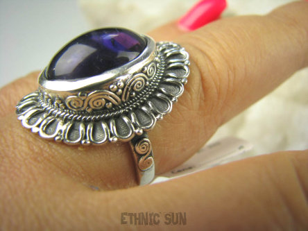 bpe6438 Piękny Pierścień Pierścionek Mądrości Fioletowy Ametyst - kamień mądrości r.17/ r.18 SREBRO 925 #