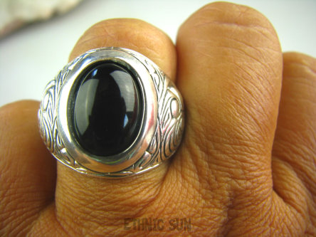 bpe3331 Męski lub Damski Sygnet Pierścień z Onyksem ONYKS regeneruje SERCE, EGZEMY, PAMIĘĆ r.18 Srebro 925 #