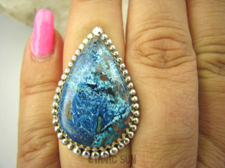 bpe7999 Cudowne Barwy - Rzadkość Pierścień naturalny Niebiesko Błękitny AZURYT r.16 Srebro 925 #