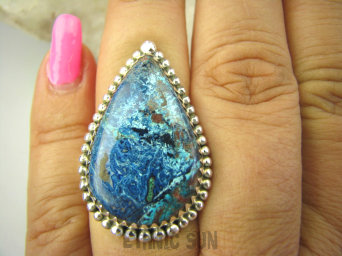 bpe7999 Cudowne Barwy - Rzadkość Pierścień naturalny Niebiesko Błękitny AZURYT r.16 Srebro 925 #