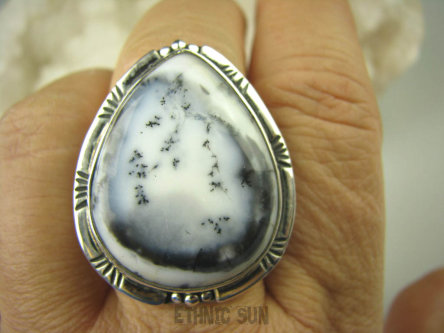 bpe6639 Duża ŚNIEŻNA ZIMOWA KROPLA !!! Przepiękny Pierścień AGAT DENDRYTOWY r.20 Srebro 925 #