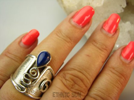 bpe9138 PIĘKNY GORSET niespotykany wzór ciekawy Regulowany PIERŚCIEŃ Pierścionek Lapis Lazuli szeroka obrączka r.17, r.18, r.19, r.20 Srebro 925 #