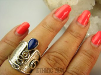 bpe9138 PIĘKNY GORSET niespotykany wzór ciekawy Regulowany PIERŚCIEŃ Pierścionek Lapis Lazuli szeroka obrączka r.17, r.18, r.19, r.20 Srebro 925 #