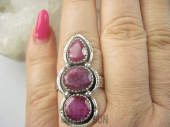 bpee4469 Długi 3.8 cm WSPANIAŁY KUNSZTOWNY Pierścień Pierścionek RUBIN INDYJSKI Rubiny r.21/ r.22 SREBRO 925 #