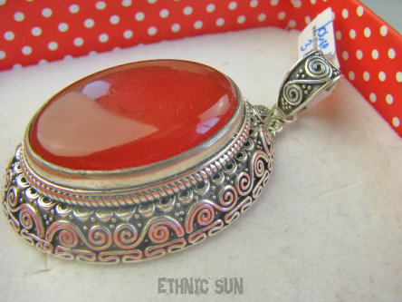 bwe3754 Cudowny Duży OKAZ 25g !!! Wisior Zawieszka czerwony Onyks - regeneruje SERCE, EGZEMY, PAMIĘĆ Srebro 925 #