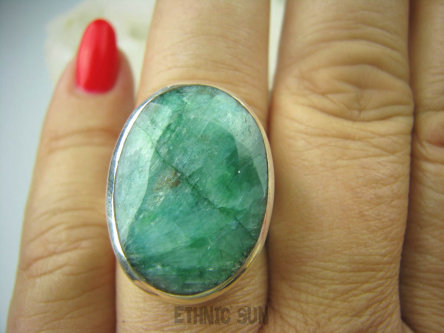 bpee3238 Klasyczny Pierścień Zielony Szmaragd Indyjski Szmaragdy REGULOWANY r.17. r.18, r.19, r.20, r.21 Srebro 925 #