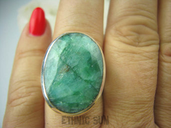 bpee3238 Klasyczny Pierścień Zielony Szmaragd Indyjski Szmaragdy REGULOWANY r.17. r.18, r.19, r.20, r.21 Srebro 925 #