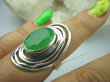 bpee3294 AŻUROWY CUDOWNY Piękny Pierścień z zielonym Jadeitem w obręczach Zielony JADEIT r.14/r.15 Srebro 925 # - 5
