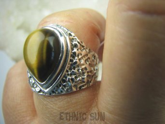 bpe5415 Egzotyczny Pierścień Obrączka Tygrysie Oko - Wspomaga Oczy Astma Krążenie i TRAWIENIE r.17/ r.18 zdobiona obrączka Srebro 925 #