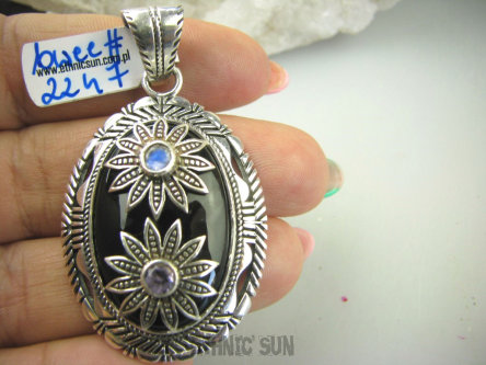 bwee2247 Zabójczo Piękny Marokański SKARB Niesamowity Duży 5.5 cm 20 gramów Wisior czarny ONYKS Kamień Księżycowy Ametyst Maroko Srebro 925 #