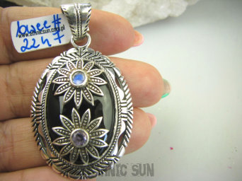 bwee2247 Zabójczo Piękny Marokański SKARB Niesamowity Duży 5.5 cm 20 gramów Wisior czarny ONYKS Kamień Księżycowy Ametyst Maroko Srebro 925 #