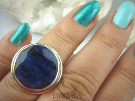 bpee3203 Szafirowy guziczek Klasyczny Pierścień granatowy SZAFIR INDYJSKI Szafiry r.13 Srebro 925 #