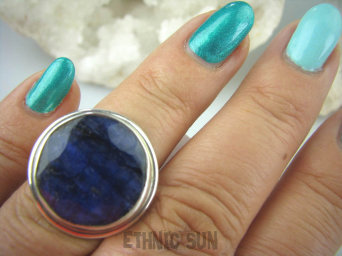 bpee3203 Szafirowy guziczek Klasyczny Pierścień granatowy SZAFIR INDYJSKI Szafiry r.13 Srebro 925 #