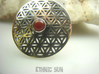 bpe4161 Duży Pierścień KWIAT ŻYCIA - SILNY AMULET OCHRONNY !!!! Ażurowy ORIENTALNY Pierścień Karneol  r.18 SREBRO 925 #