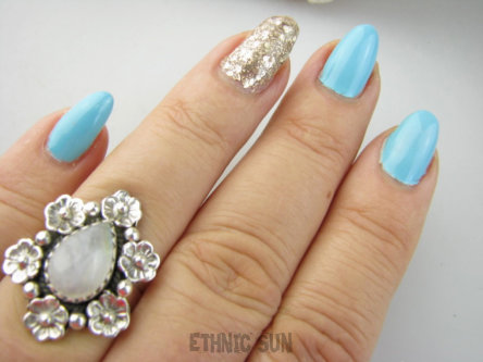 bpe9373 PRZEPIĘKNY forma i kamieniem Pierścień Pierscionek Kamień Księżycowy r.17 Srebro 925 #