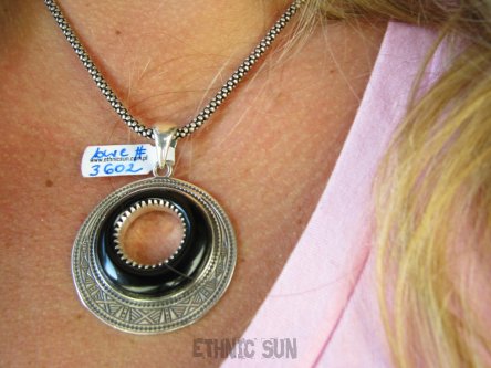 bwe3602 Egzotyczny Wisior Zawieszka z dziurką marokańskie wzornictwo Maroko Onyks regeneruje SERCE, EGZEMY,PAMIĘĆ SREBRO 925 #