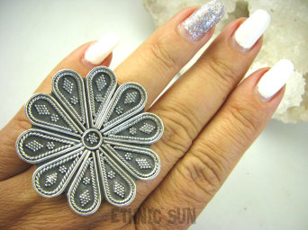 bpe8151 Cudowny MAROKAŃSKI KWIAT !!! Duży 20/21G Orientalny Pierścień REGULOWANY r.17, r.18, r.19, r.20, r.21, r.22, r.23, r.24 Cały ze Srebra SREBRO 925 #