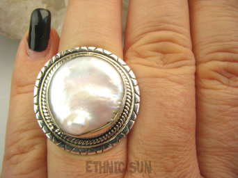 bpee3952 Wielka I Bosko Piękna  PERŁA BIWA CUDO Elegancki Pierścień Pierścionek z niesamowitą DUŻA opalizująca perła r.15 Srebro 925 #