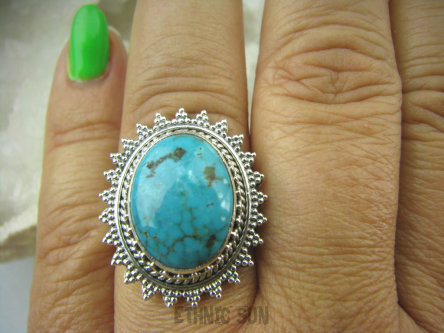 bpe6009 Cudowny Pierścień NATURALNY Turkusowy TURKUS - opiekun ciała i duszy r.17 pięknie zdobione Srebro 925 #