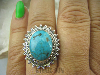 bpe6009 Cudowny Pierścień NATURALNY Turkusowy TURKUS - opiekun ciała i duszy r.17 pięknie zdobione Srebro 925 #