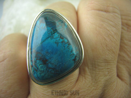 bpe5437 LAZUROWE MARZENIE !!! Niewiarygodnie piękny AZURYT Z CHRYZOKOLĄ RZADKOŚĆ - Piękny Kolor !!! Klasyczny Pierścień r.17 Srebro 925 #