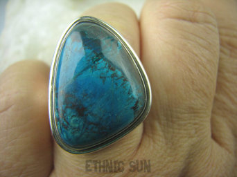 bpe5437 LAZUROWE MARZENIE !!! Niewiarygodnie piękny AZURYT Z CHRYZOKOLĄ RZADKOŚĆ - Piękny Kolor !!! Klasyczny Pierścień r.17 Srebro 925 #