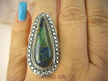 bpe8496 Niezwykły Dotyk Natury Wielobarwny CUD NATURY DUŻY 16g Okaz Pierścień Pierścionek naturalna CHRYZOKOLA I AZURYT r.17 Srebro 925 #