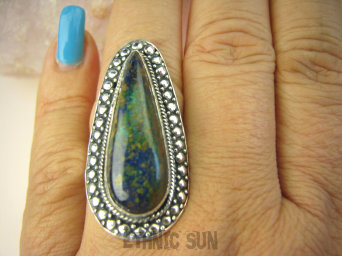 bpe8496 Niezwykły Dotyk Natury Wielobarwny CUD NATURY DUŻY 16g Okaz Pierścień Pierścionek naturalna CHRYZOKOLA I AZURYT r.17 Srebro 925 #
