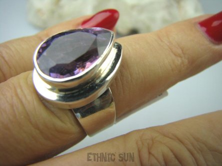 bpee2906 BAŚNIOWY OKAZ !!! Pierścień szlifowany AMETYST najwyższa jakość kamienia r.14 grube lśniące Srebro 925 #