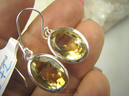 bkee972 CUDOWNE LŚNIĄCE duże kamienie Piękne Kolczyki ZŁOTO-ZÓŁTY kamień CYTRYN - kamień antycukrzycowy Srebro 925