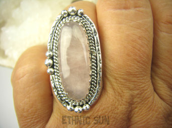 bpe7961 Egzotyczny Długi 3.6 cm Pierścień KWARC Różowy Kamień mocnego SERCA r.16 Srebro 925 #