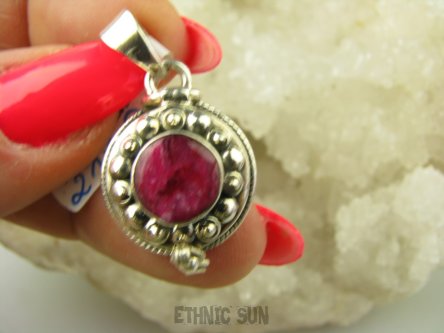 bwee2190 Rubinowy Skarb !!! Delikatny Sekretnik Zawieszka Na Zdjęcia lub Marzenia Otwierany Wisior Rubin Indyjski Srebro 925 #