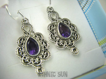 bkee1065 Egzotyczne Uwodzicielki Długie Lekkie Kolczyki Fioletowy Ametyst - kamień mądrości Srebro 925