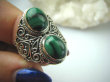 bpe5928 Biżuteria Egzotyczna !!! Pierścień Zielony MALACHIT - pobudza kreatywność r.20/ r.21 Srebro 925 # - 7