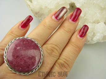 bpe8696 MALINOWA PIĘKNOŚĆ  DUŻY OKAZ 26G !!! Regulowany Pierścień Pierścionek RODONIT - Niepokój, stres, bóle głowy, skurcze r.16, r.17, r.18, r.19, r.20, r.21 Srebro 925 #