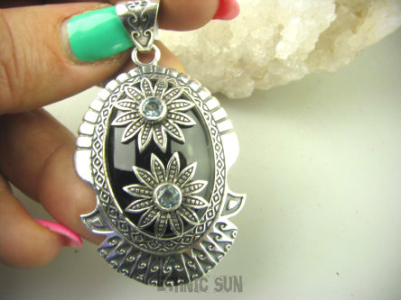 bwee2221 Zabójczo Piękny Marokański SKARB Niesamowity Duży 20 g !! Wisior ONYKS Blue Topaz Maroko Srebro 925 #