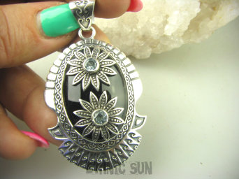 bwee2221 Zabójczo Piękny Marokański SKARB Niesamowity Duży 20 g !! Wisior ONYKS Blue Topaz Maroko Srebro 925 #