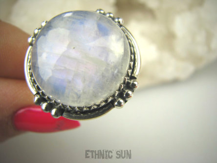 bpe6810 Orientalna Piękność Pierścień Niebiesko Chabrowy KAMIEŃ KSIĘŻYCOWY r.16 Srebro 925 #