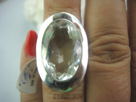 bpee2744 Kryształowy kapelusz BŁYSZCZĄCY Klejnot Duży 3,3 cm Pierścień KRYSZTAŁ GÓRSKI - naturalny odpromiennik r.13 w szerokiej otoczce ze srebra Srebro 925 #