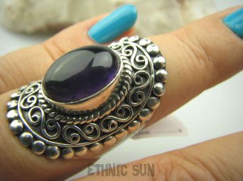 bpe4131 BIŻUTERIA ORIENTALNA !!! DUŻY Pierścień  Ametyst - kamień mądrości r.16 Srebro 925 #