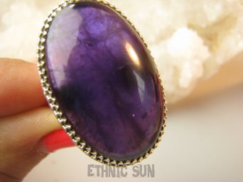 bpe9212 Duży GRUBY Okaz AŻ 21 g Regulowany Pierścień Pierścionek AMETYST Kamień Mądrości (migrena bezsenność ) r.14, r.15, r.16, r.17, r.18 Srebro 925 #