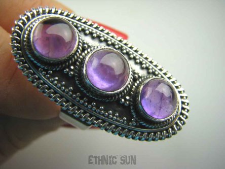 bpe4085 Egzotyczny Długi 3,8cm  Pierścień z AMETYSTAMI  AMETYST - kamień mądrości (ochrona, spokój umysłu, rozwój duchowy) r.17 Srebro 925 #