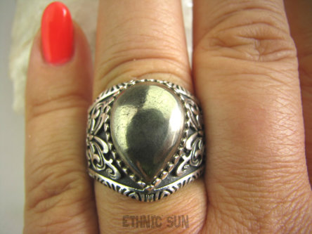 bpe4650 Biżuteria Egzotyczna !!! Wygodny PIERŚCIEŃ ZŁOTY PIRYT Z ROSJI - Wrzody, stany zapalne, zwężenia naczyń krwionośnych, gorączka r.19/ r.20 zdobiona obrączka Srebro 925 #