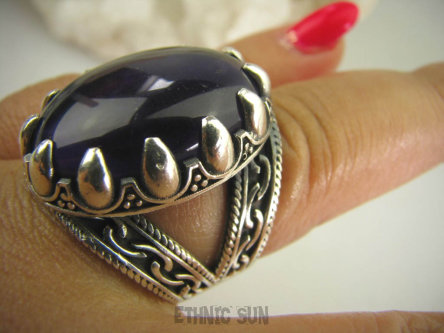 bpe6237 DRAPIEŻNY PAZUR !!!! CUDO Duży PIERŚCIEŃ z podwójną szeroką obrączką Fioletowy Ametyst r.21/ r.22 Srebro 925 #